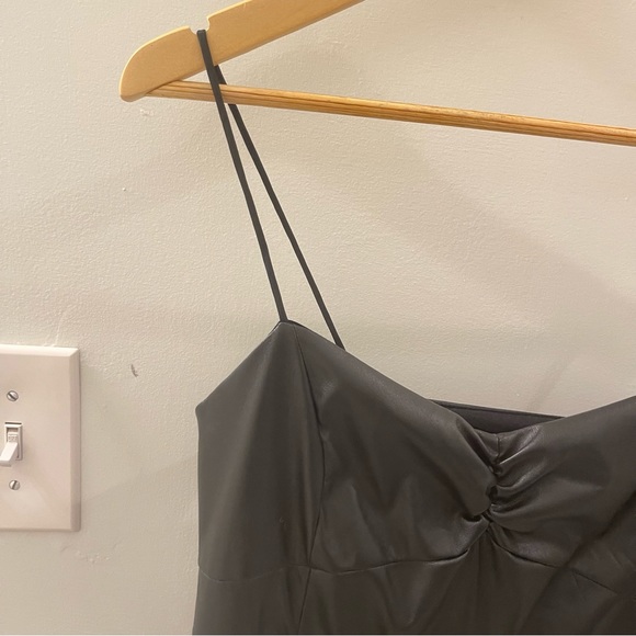 ZARA Sweetheart Neckline Black Faux Leather Combination Mini Dress - Picture 11 of 15